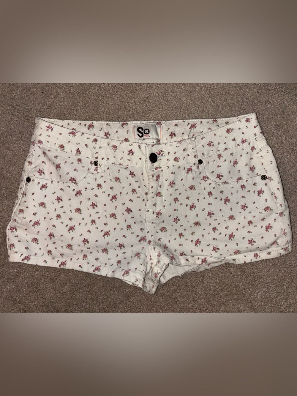 SO White Denim Shorts with Pink Floral Print